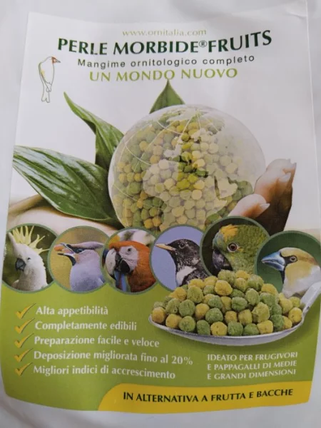 Granule pro papoušky Perle Morbide Fruits: Green-Yellow - náhrada naklíčených zrnin